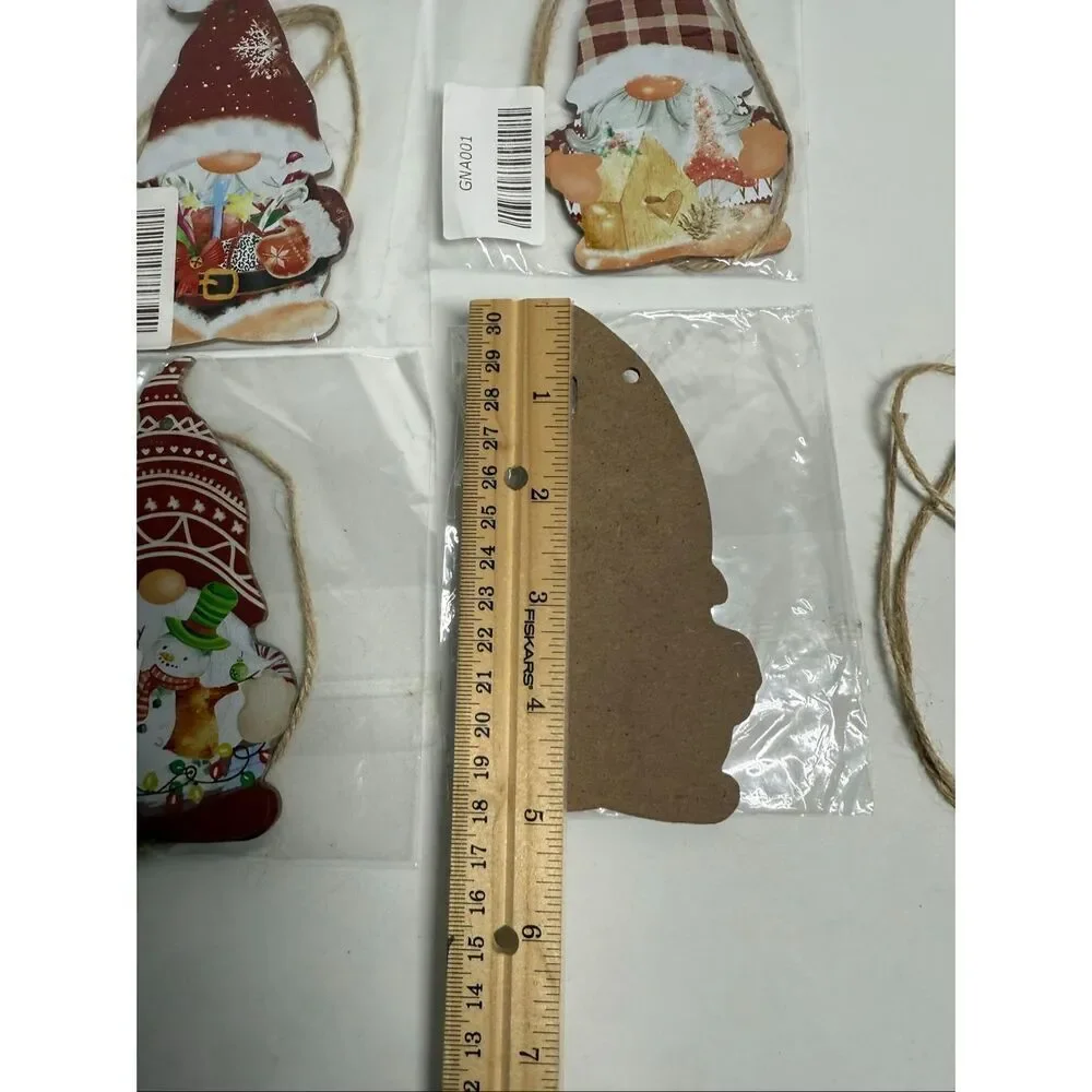 Set of 4 Gnomes Decorations Christmas Tree Wooden Ornaments